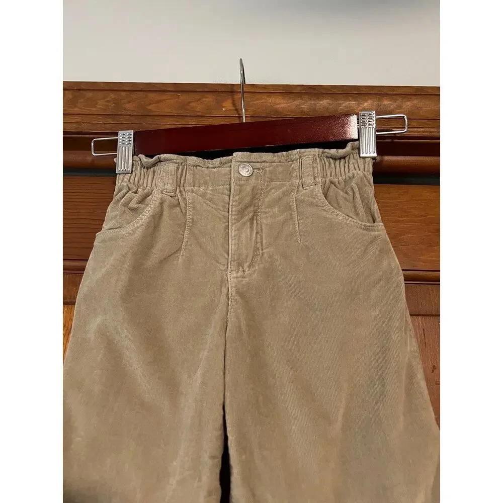 Zara Kids Corduroy Barrel Pants Beige Tan Elastic Waist Scandinavian Size 5